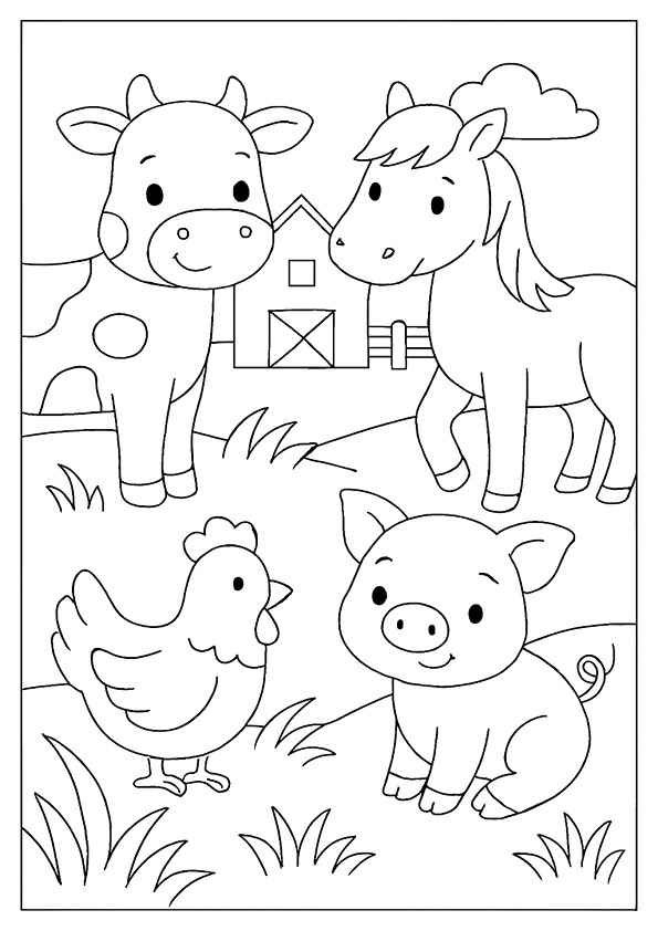 Awesome coloring page with cute farm animals to color and have fun.