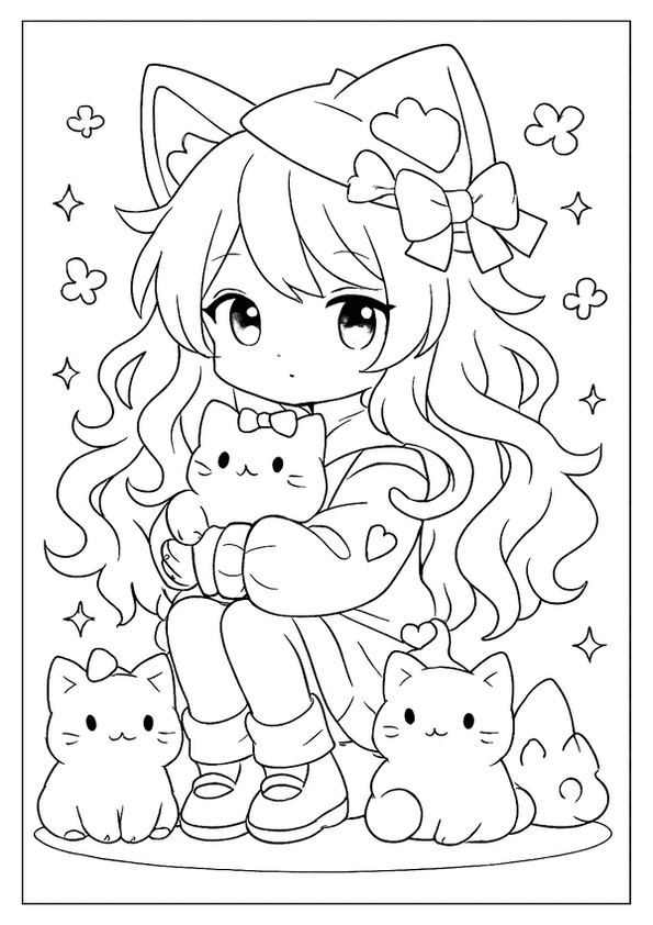 Anime Cat Lover Coloring