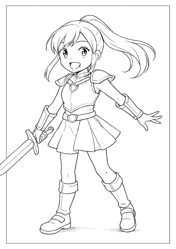 Anime Girl Sword Coloring
