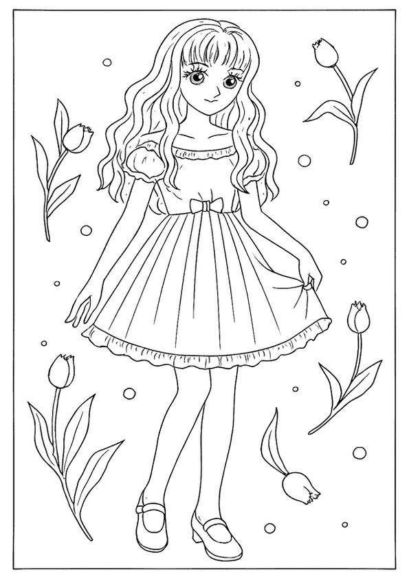 Anime Girl Tulip Coloring