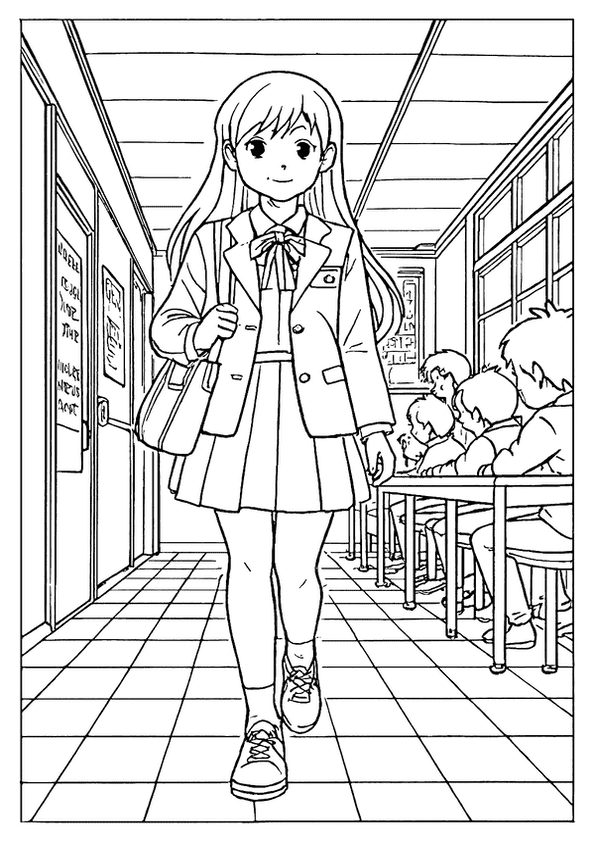 Anime School Girl Coloring