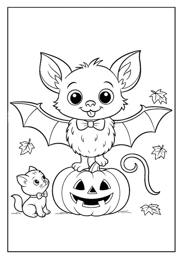 Bat Pumpkin Kitten Scene