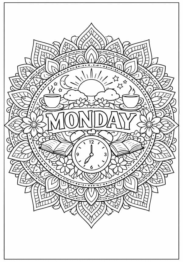 Calm Monday Mandala Coloring Pages For Adults