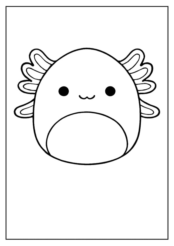 A charming axolotl Squishmallow coloring page with frilly gills.