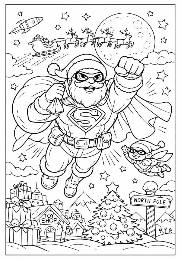 Christmas Super Santa Coloring Page