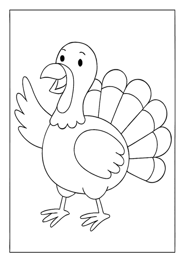 Classic Turkey Coloring Page. A Simple, Traditional Outline Of A Happy Turkey.