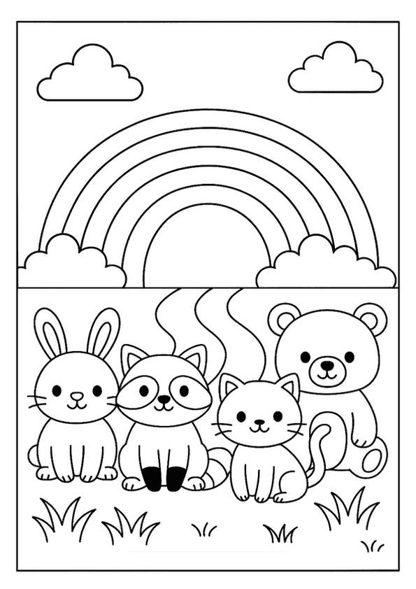 Cute Animals Under Rainbow