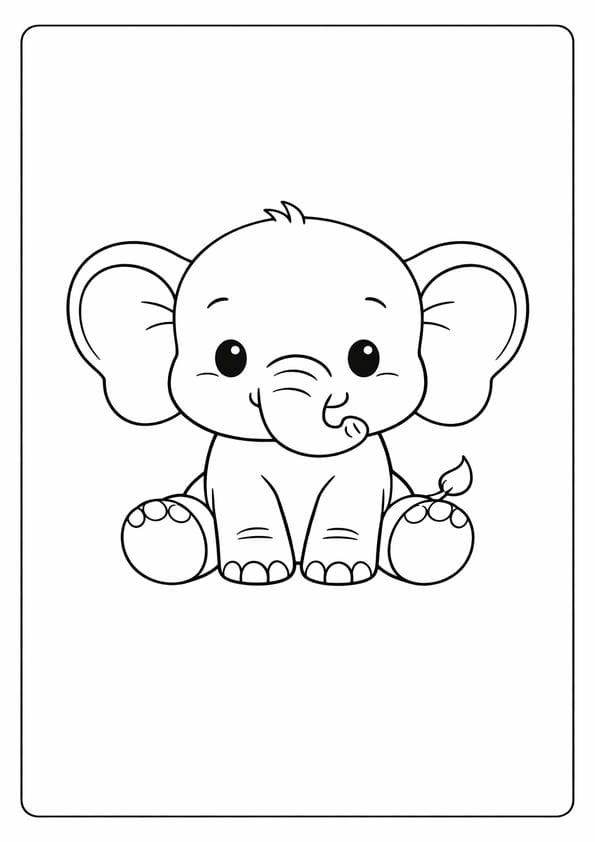 Cute Baby Elephant Coloring Page For Kids