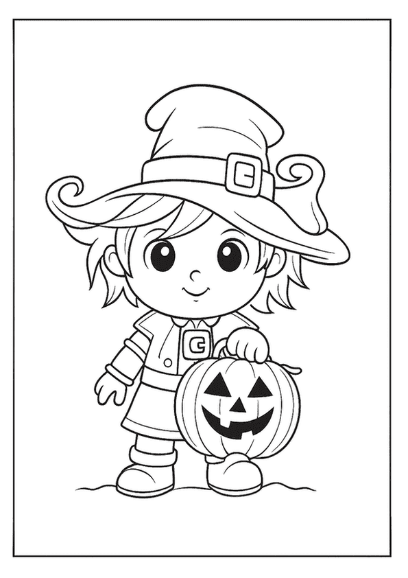 Cute Child Witch Pumpkin