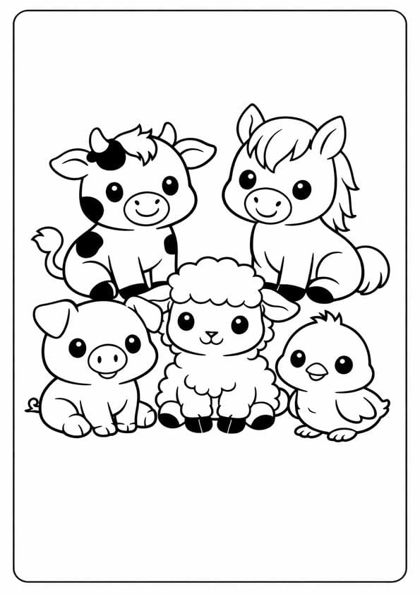 Cute Farm Animals Coloring Page