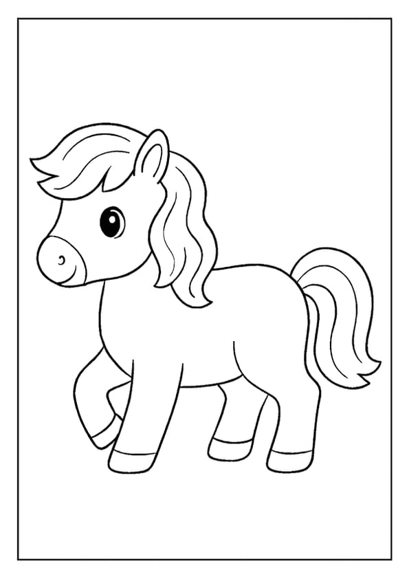 Adorable pony horse coloring page with big, friendly eyes.