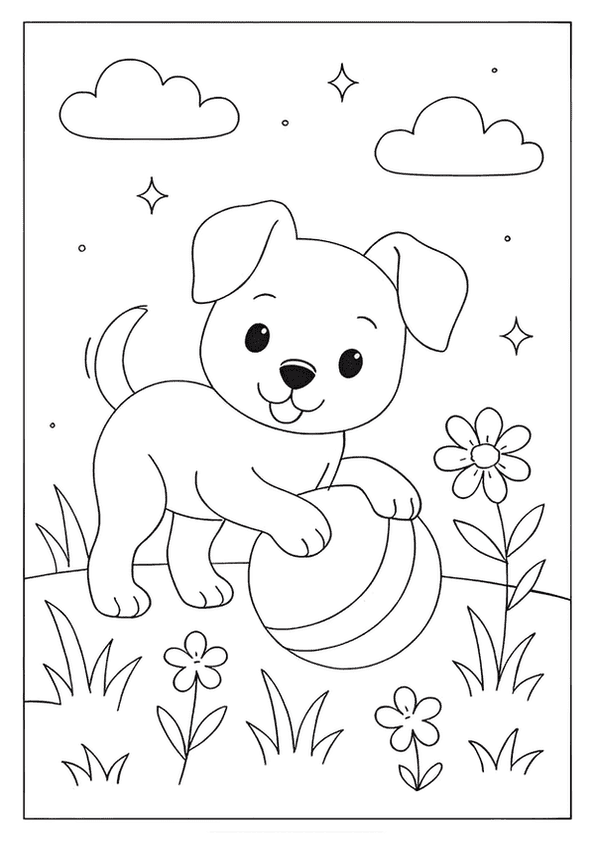 Cute Puppy Playing With A Ball