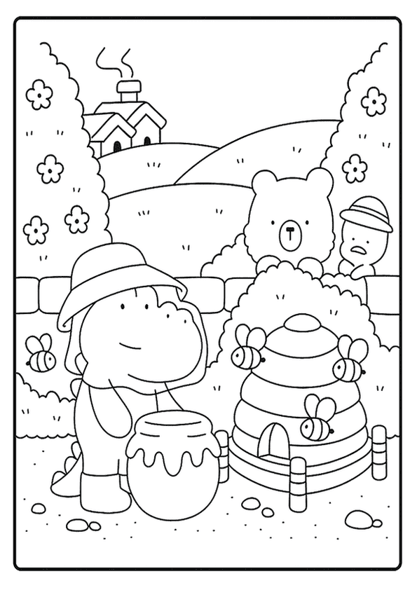 Dino And Bear Gathering Honey