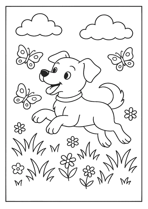 Dog Chasing Butterflies Joyfully