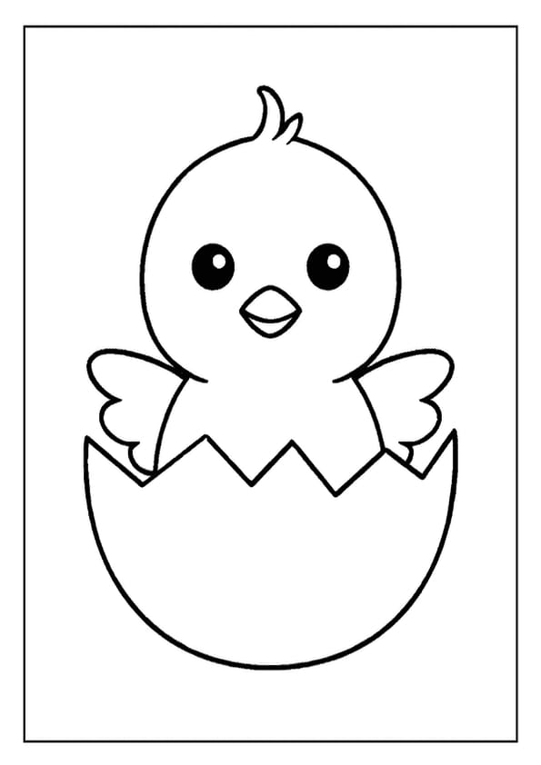 An adorable baby chick hatching from its egg, a cute Easy Coloring Page.