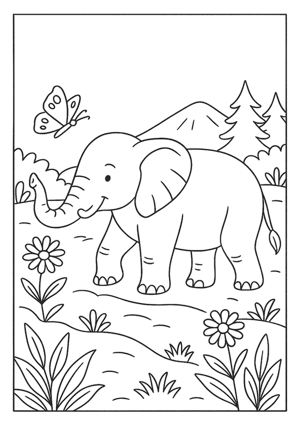 Elephant Walk With Butterfly