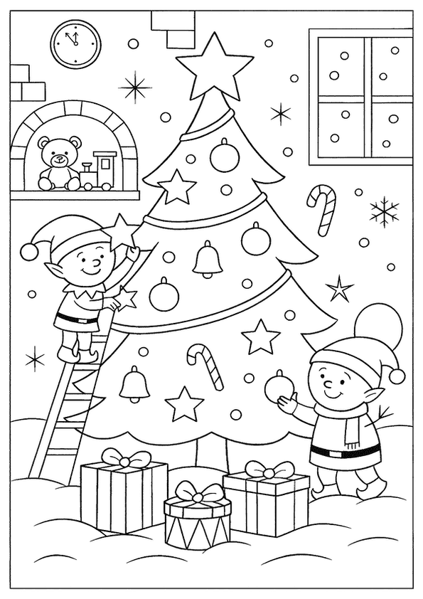 Elves Decorating Holiday Tree
