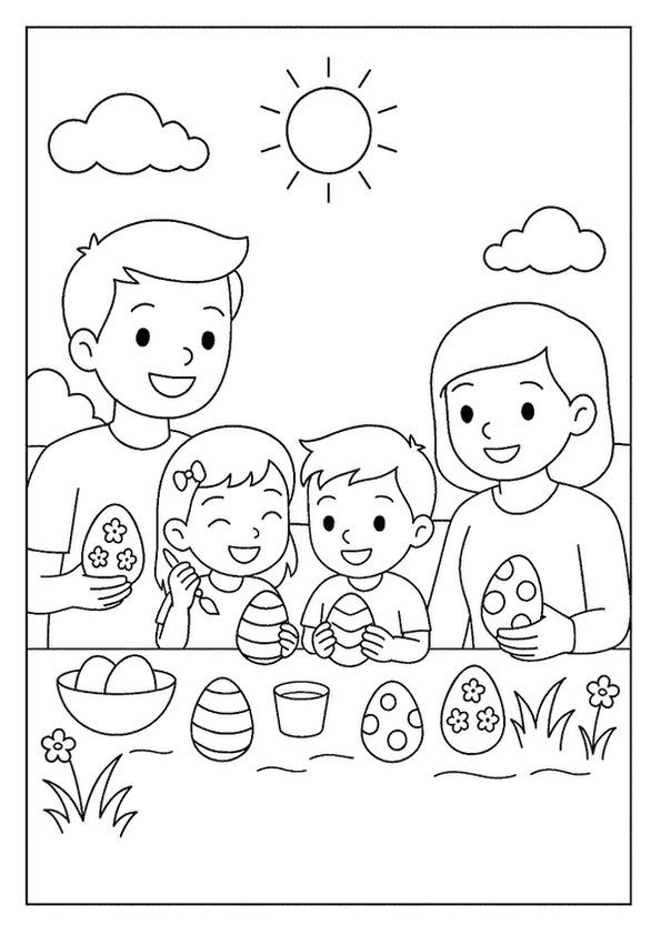Family Decorating Easter Eggs