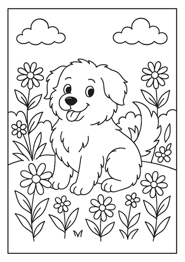 Fluffy Dog In Flowers