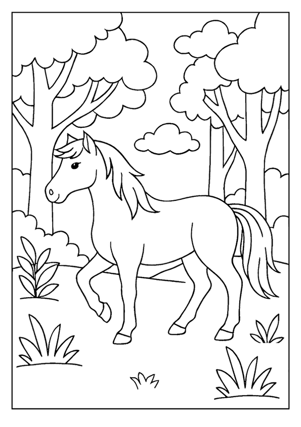 Forest Horse Coloring Scene