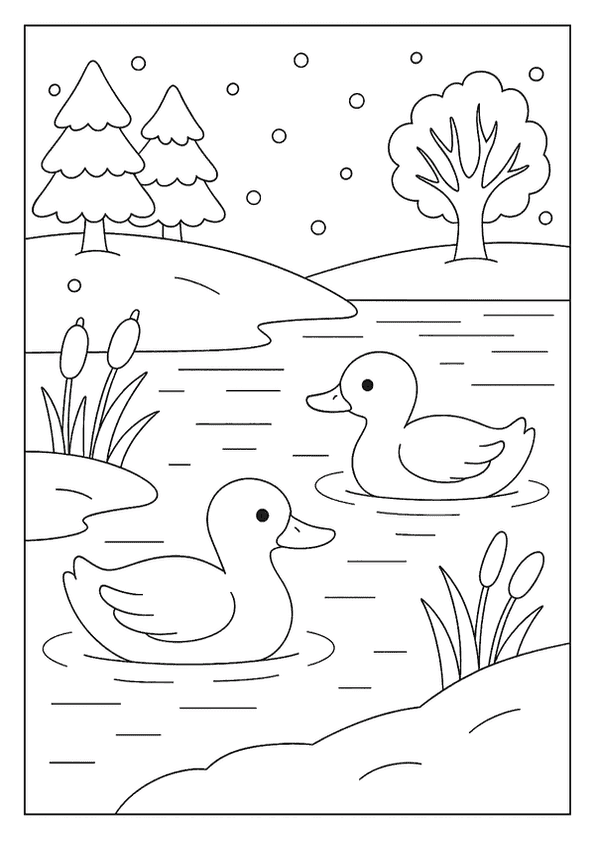 Frozen Lake With Ducks