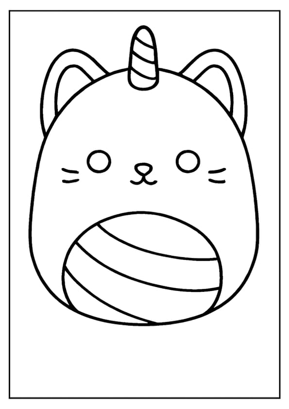 A fun Squishmallow unicorn cat coloring page for imaginative kids.