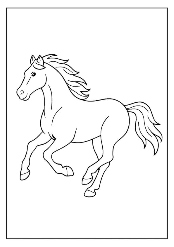 Energetic galloping horse coloring page, perfect for kids.