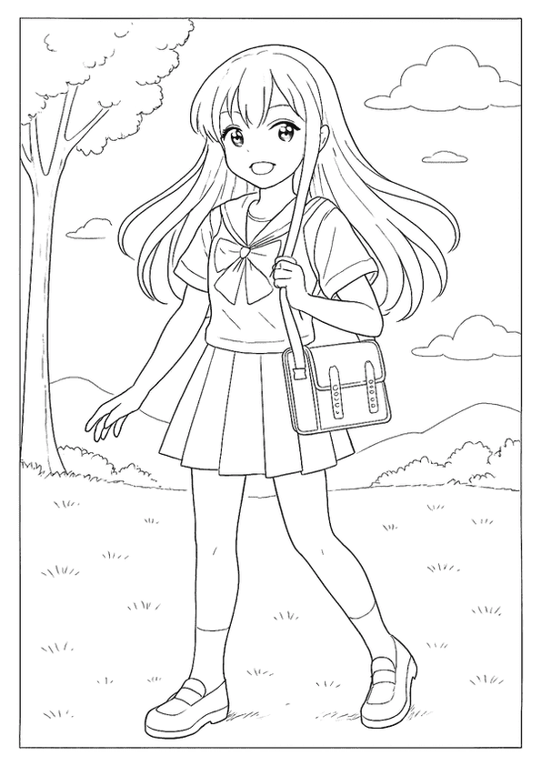Happy Anime Student Coloring