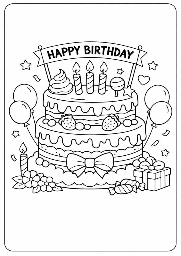Happy Birthday Cake Coloring Page