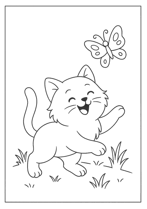 Happy Cat Chasing Butterfly