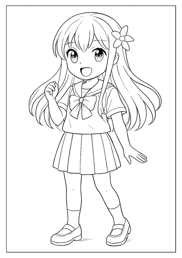 Happy Chibi Girl Coloring