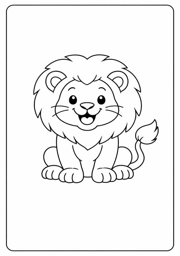 Happy Lion Coloring Page For Children