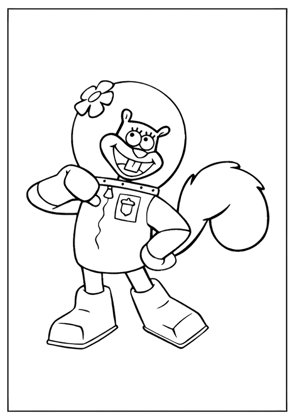 Sandy Cheeks Coloring Page featuring the happy squirrel in her space suit.