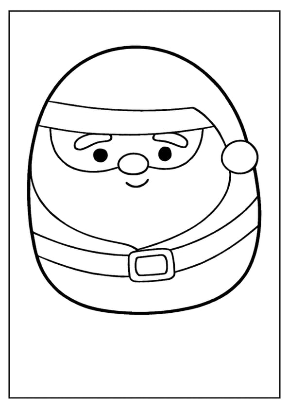 Festive Santa Squishmallow coloring page with a jolly face.