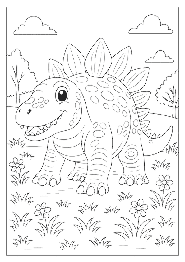Happy Stegosaurus In Meadow