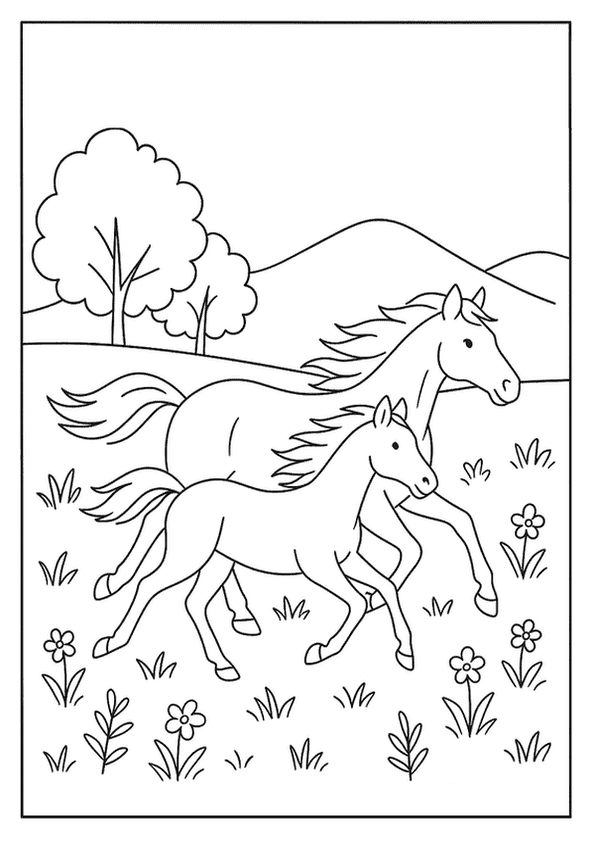 Horses Galloping Through Meadow
