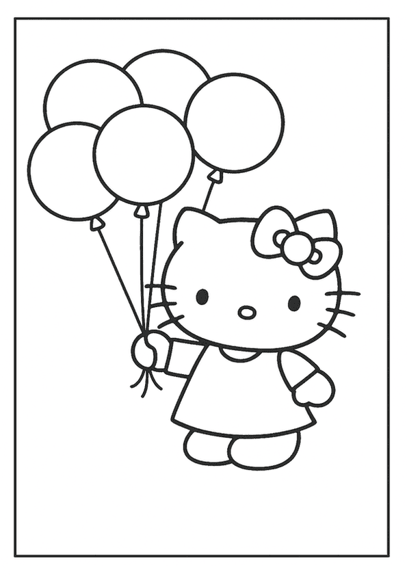 Kitty Holding Balloon Bouquet