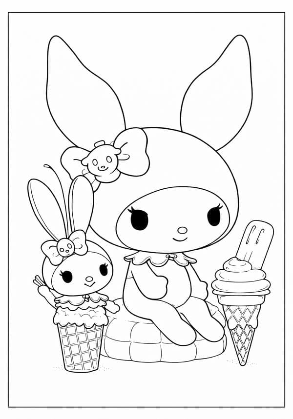 Kuromi Ice Cream Coloring Page