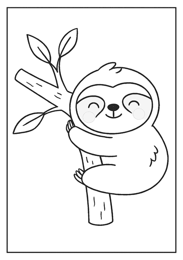 Lazy Kawaii Sloth On Tree