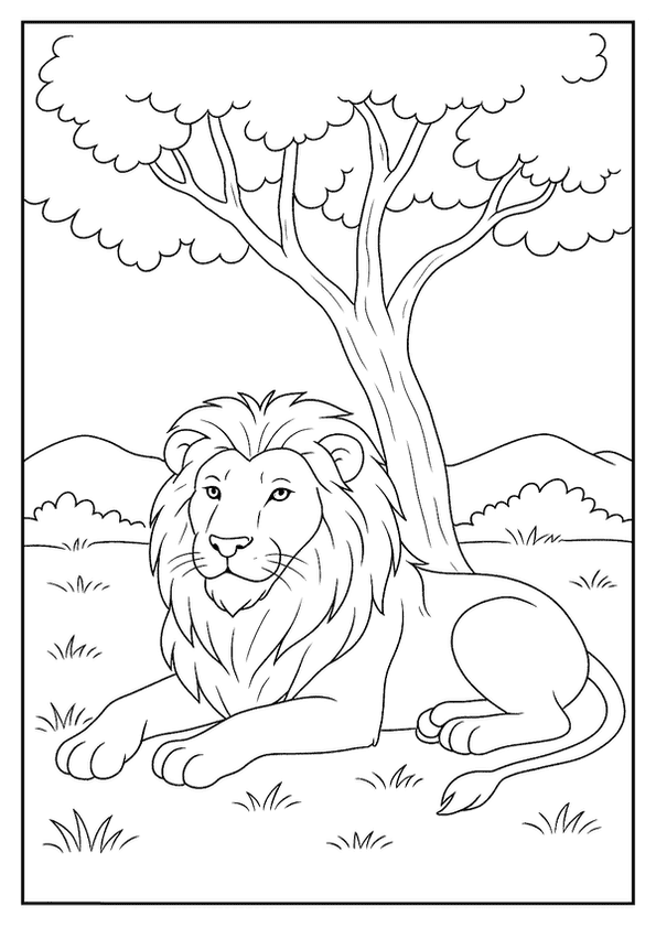 Lion Resting Under Tree