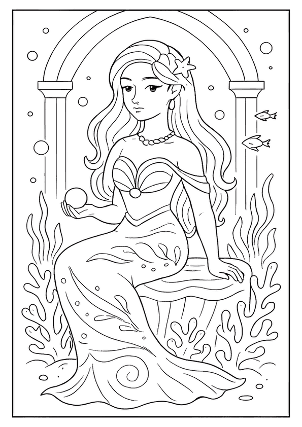 Mermaid Princess Holding Pearl