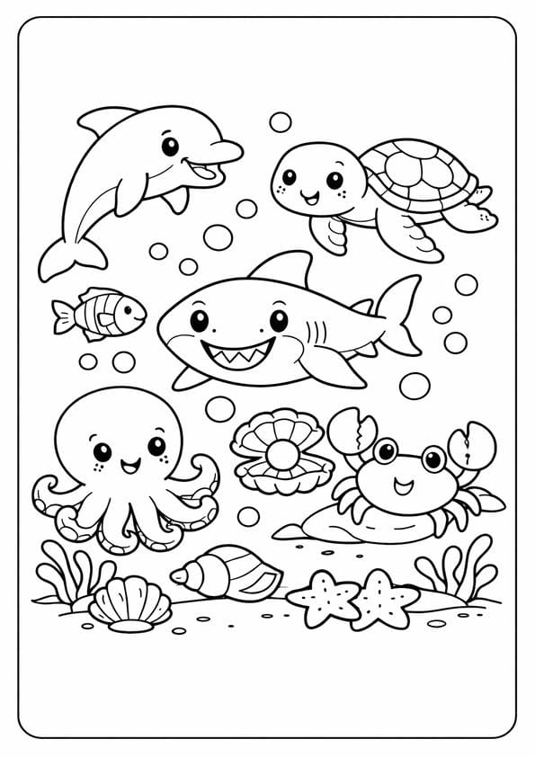 Ocean Animals Coloring Page For Kids