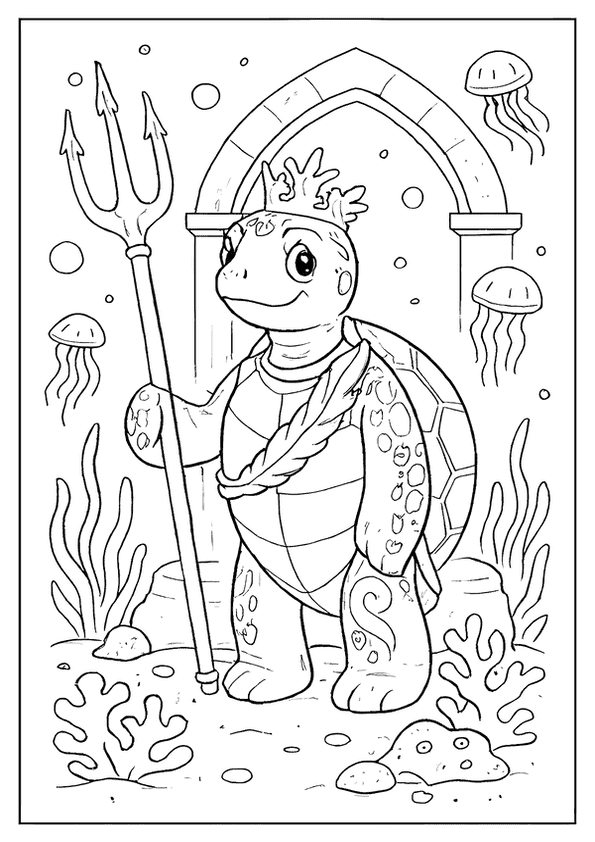 Ocean Turtle King Coloring