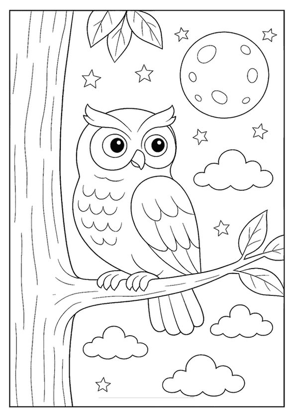 Owl Watching Moonlight Sky