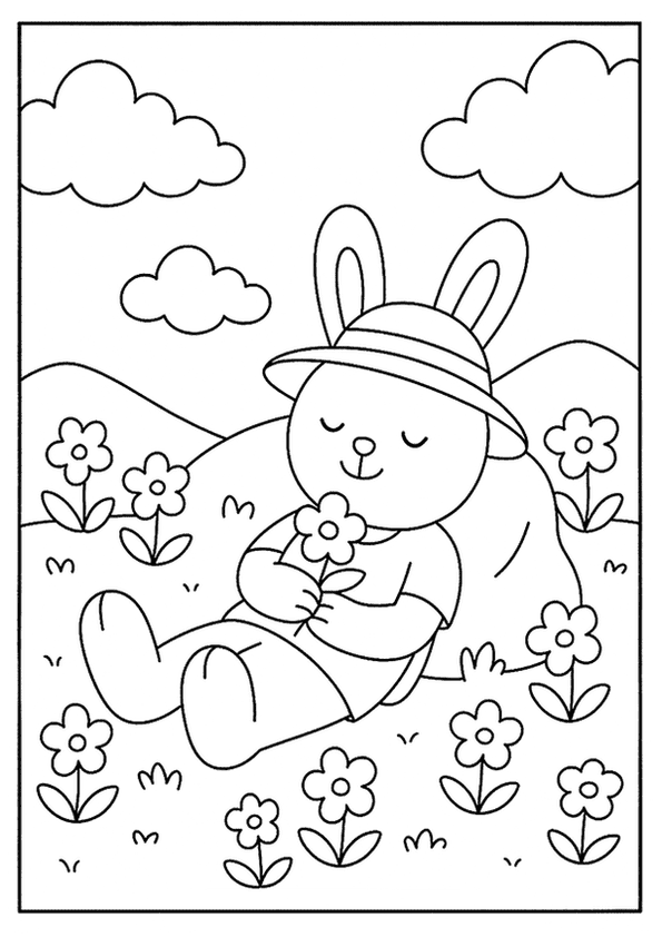 Peaceful Bunny Among Blooming Flowers