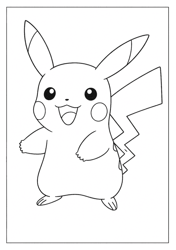 Happy Pikachu outline ready for coloring fun!