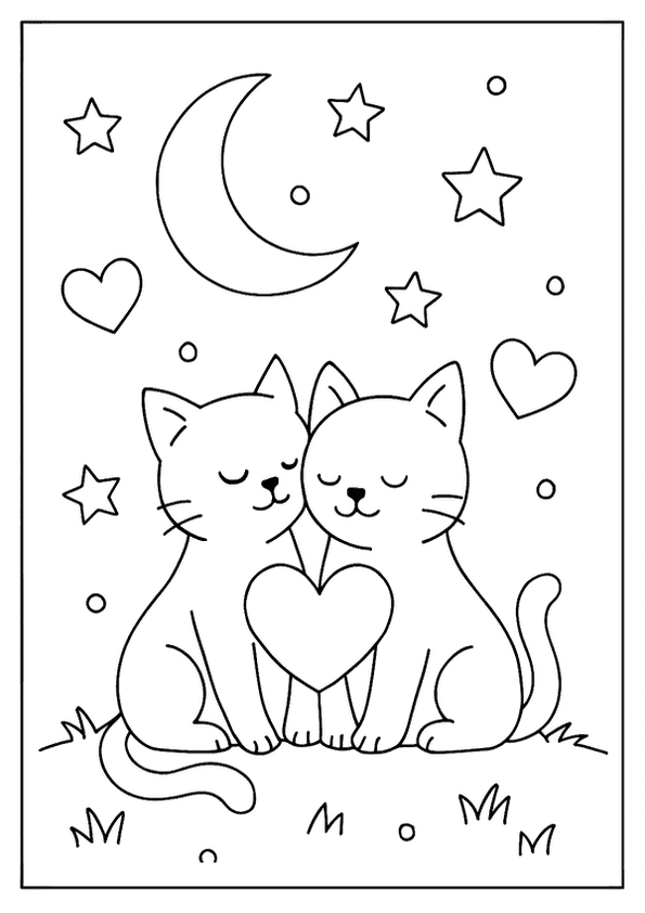 Romantic Cats Under Moonlight