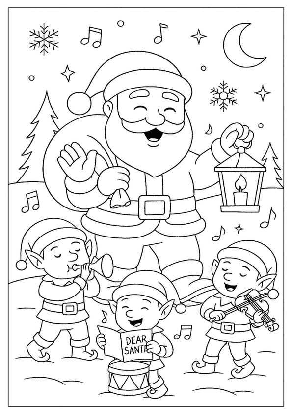 Santa With Caroling Elves