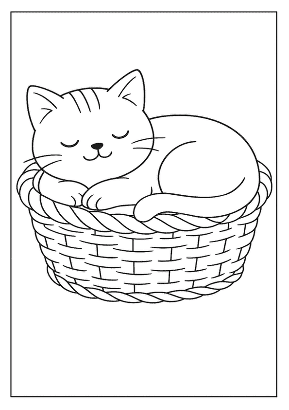Sleepy Cat In Basket