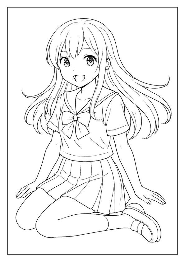 Smiling Anime Girl Coloring